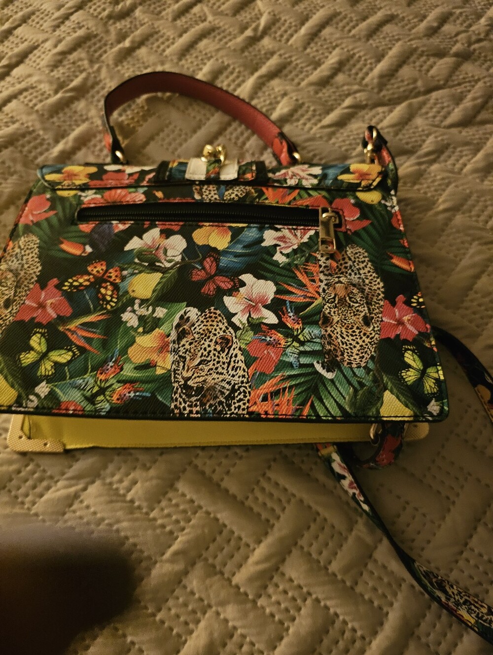 Aldo Floral Leopard Tropical Print Structured Satchel - Green Multi - Picture 2 of 3